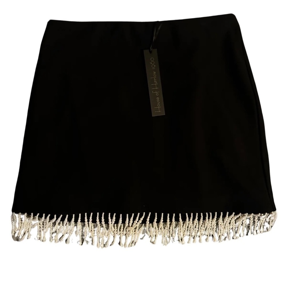 HOUSE OF HARLOW 1960 BLACK STRETCHY BEADED FRINGED SKIRT 6 - Picture 3 of 10